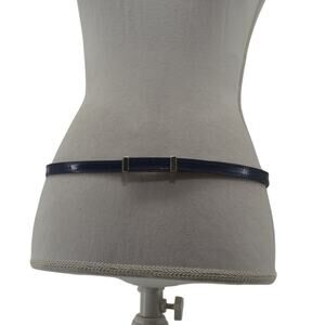 Navy Blue Skinny Dress Belt Faux Leather Minimalist Large